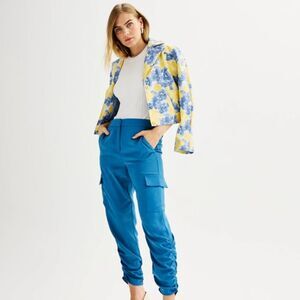 NEW Nine West Blue Yellow Vibrant Floral Pleather Jacket NEW